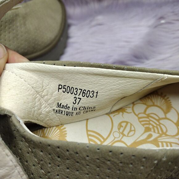 Fly London Leather Yala Wedge Peep Toe Perforated Sandals EU 37 US 6/6.5 Green - Picture 10 of 10